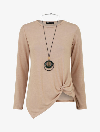 Pull fin uni à bas asymétrique - Beige - 5