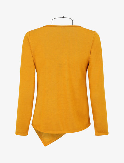 Pull fin uni à bas asymétrique - Jaune moutarde - 2
