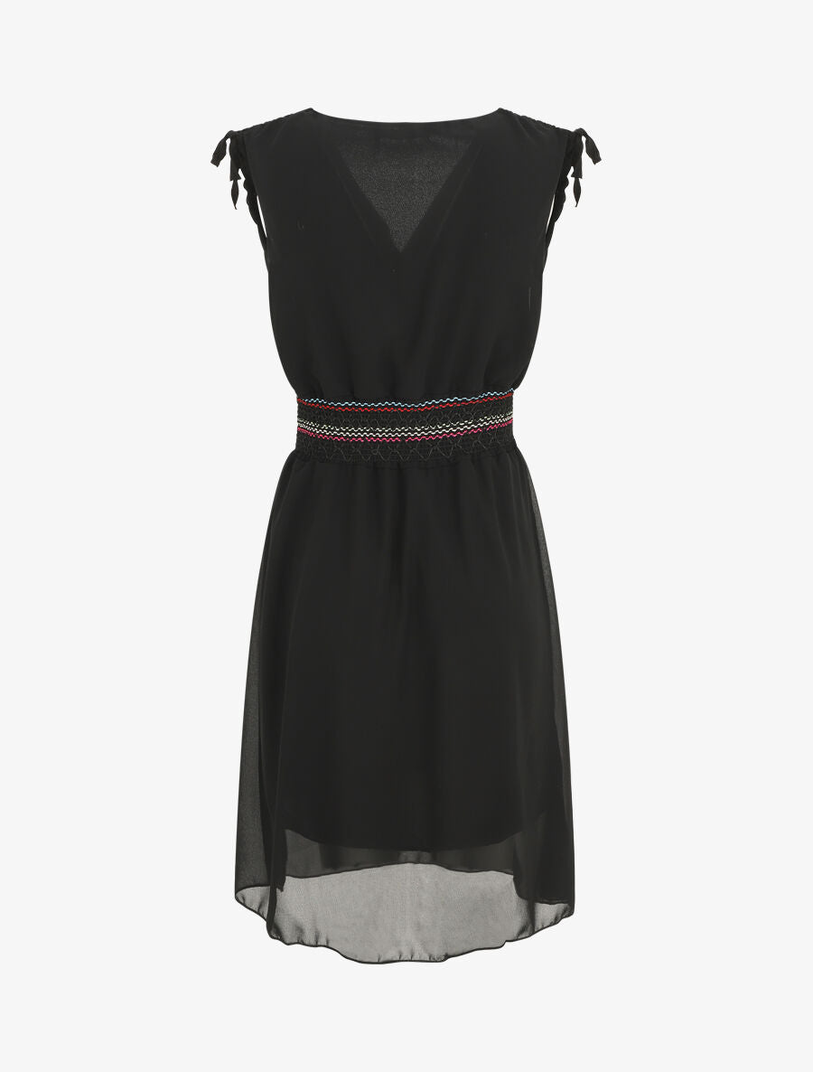 Robe mi-longue sans manches taille élastiquée stylisée - Noir - 2