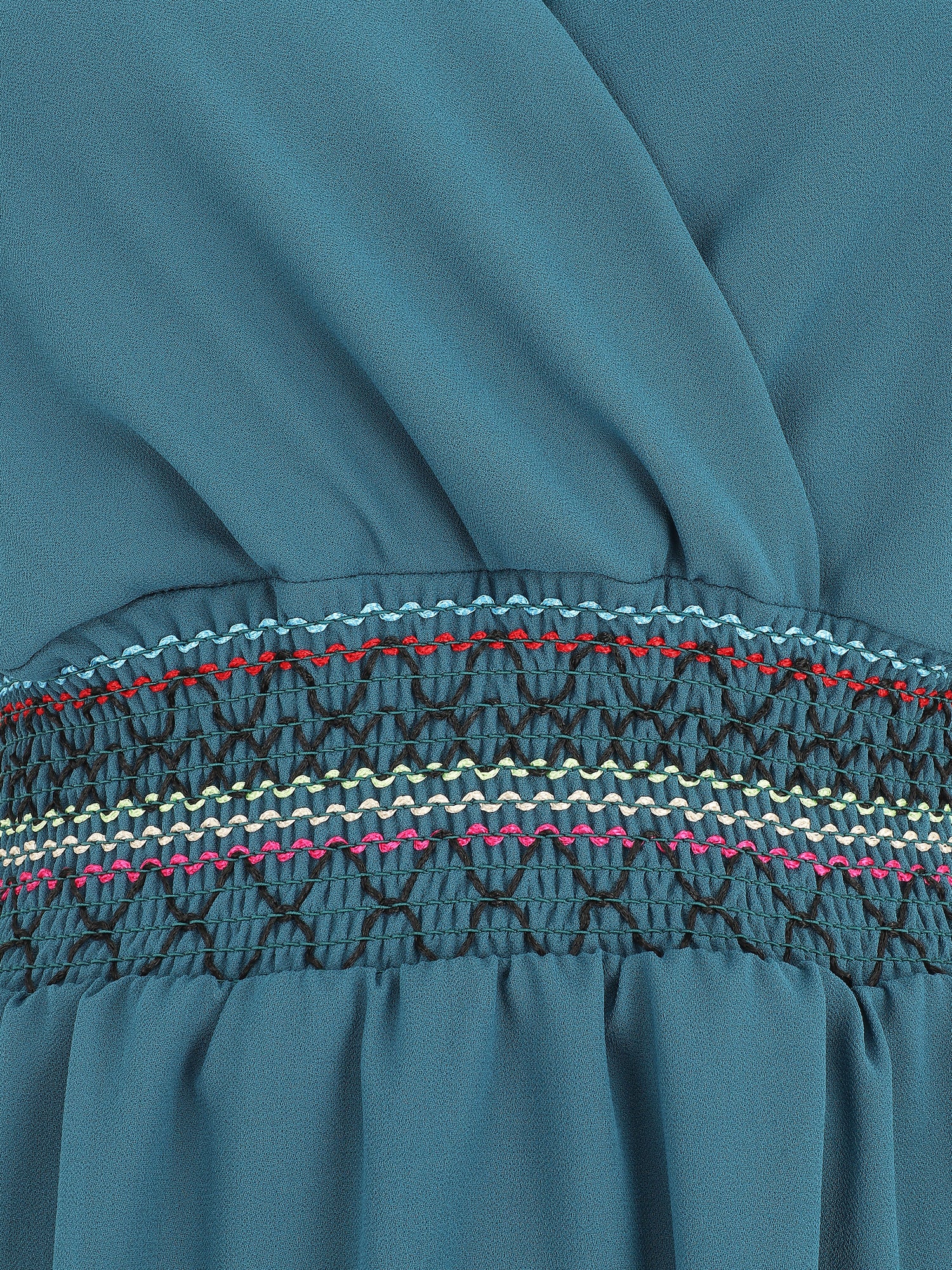 Robe mi-longue sans manches taille élastiquée stylisée - Bleu canard - 3