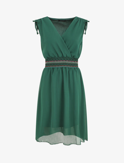 Robe mi-longue sans manches taille élastiquée stylisée - Vert - 1