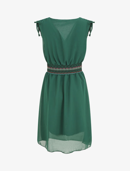 Robe mi-longue sans manches taille élastiquée stylisée - Vert - 2