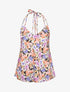 Top satiné à dos nu et imprimé floral style aquarelle - Noir - 4