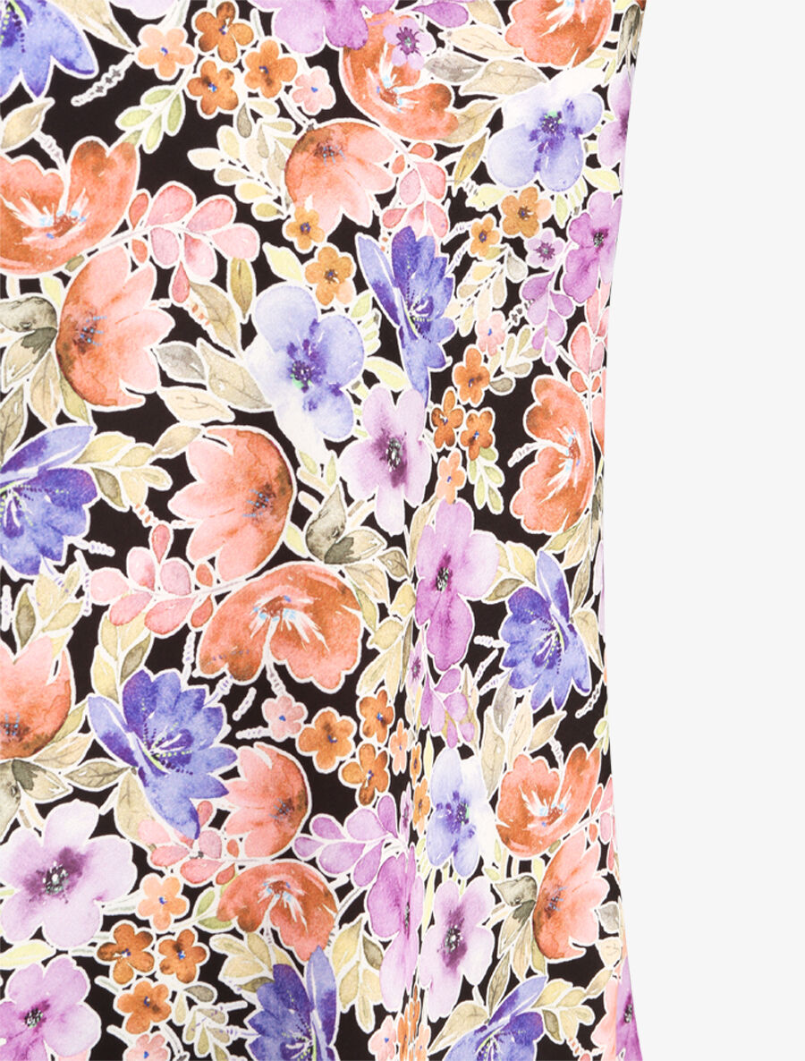 Top satiné à dos nu et imprimé floral style aquarelle - Noir - 3