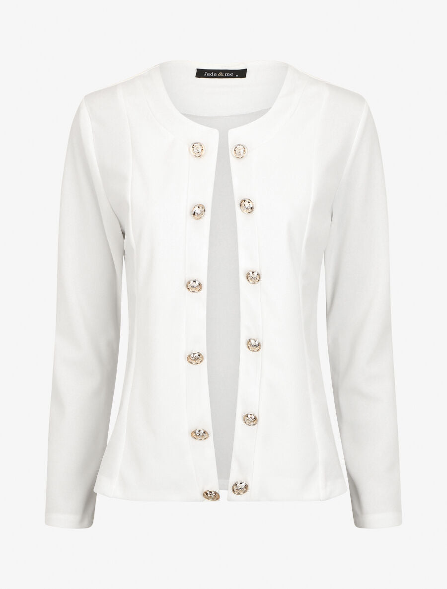 Veste droite boutonnée unie - Blanc - 5