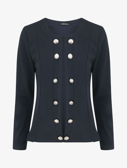 Veste droite boutonnée unie - Marine - 5
