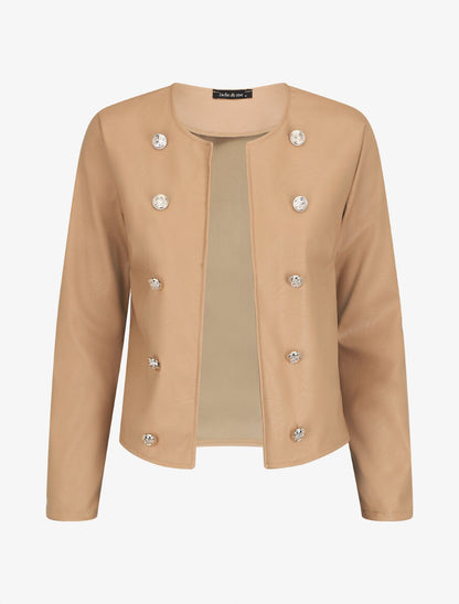Veste droite boutonnée en simili - Beige - 1