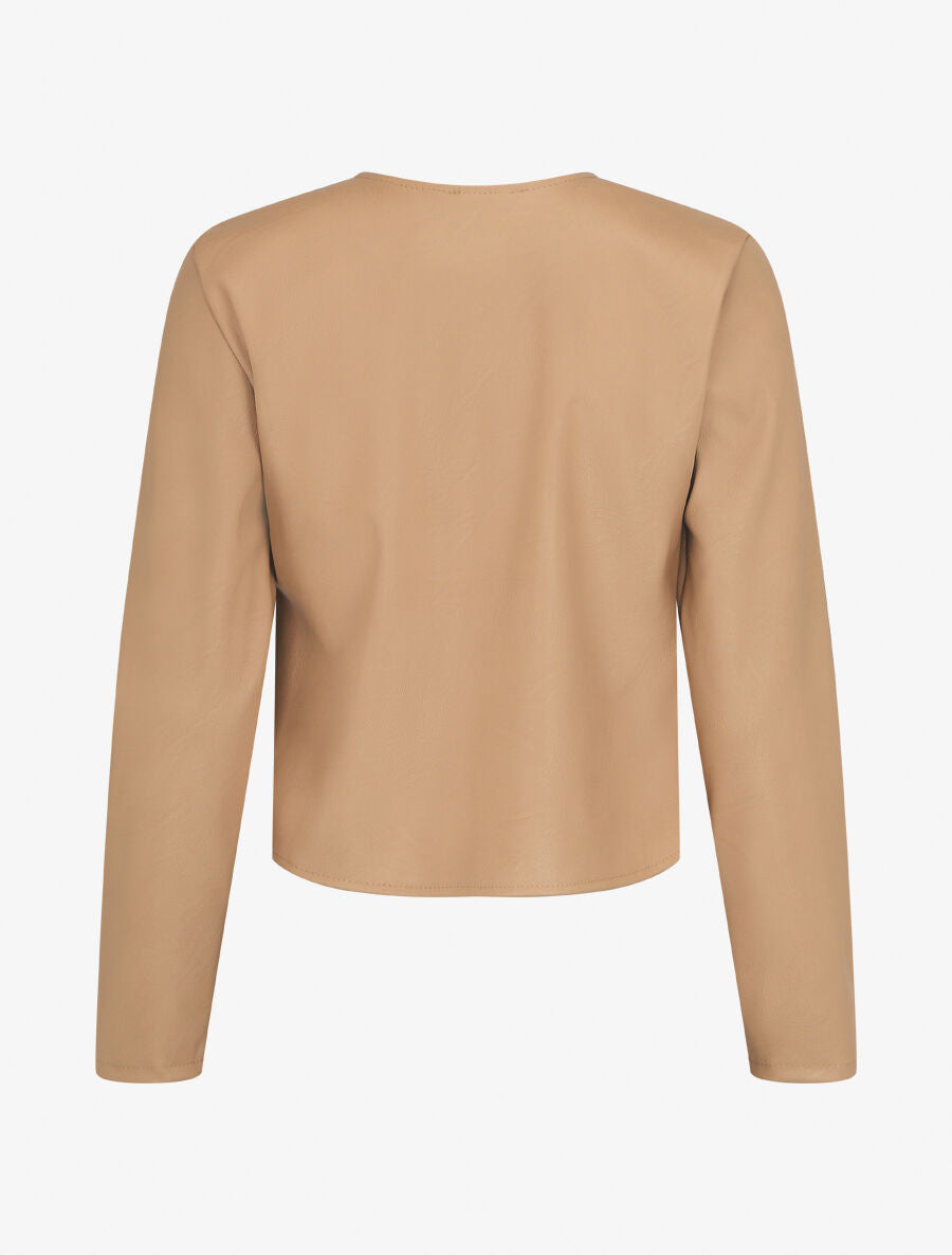 Veste droite boutonnée en simili - Beige - 2