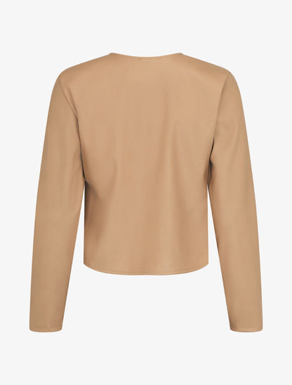 Veste droite boutonnée en simili - Beige - 2