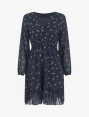 Robe courte manches longues à plumes paillettes - Marine - 1