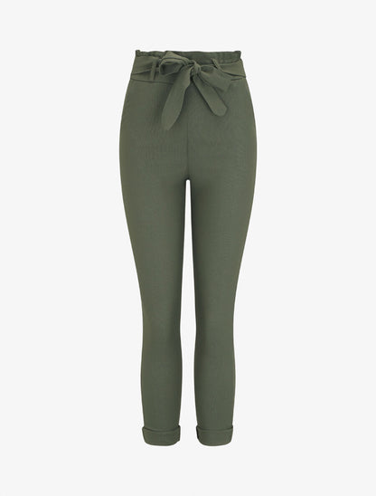 Pantalon paper bag slim taille haute - Kaki - 5