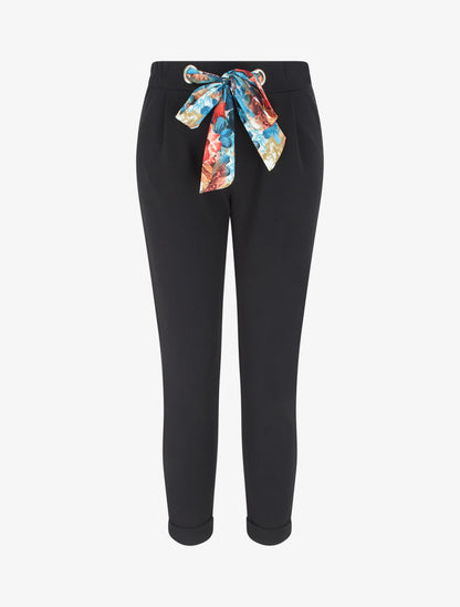 Pantalon slim à noeud fleuri - Noir - 1