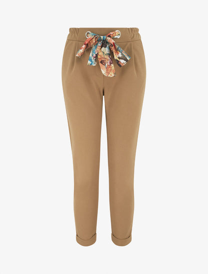 Pantalon slim à noeud fleuri - Camel - 1
