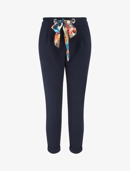 Pantalon slim à noeud fleuri - Marine - 5