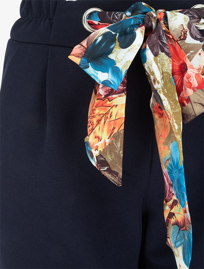 Pantalon slim à noeud fleuri - Marine - 3
