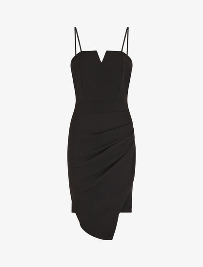 Robe ajustée unie effet drapé - Noir - 1