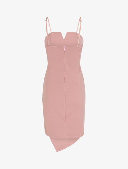 Robe ajustée unie effet drapé - Rose - 2