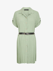Robe chemise effet plissé à manches 3/4 - Kaki - 1