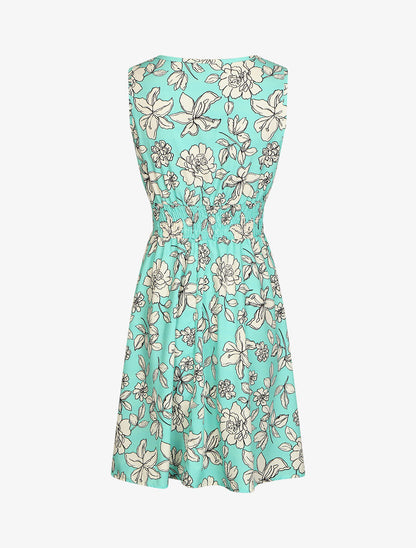 Robe fleuri à taille élastiquée - Vert d&