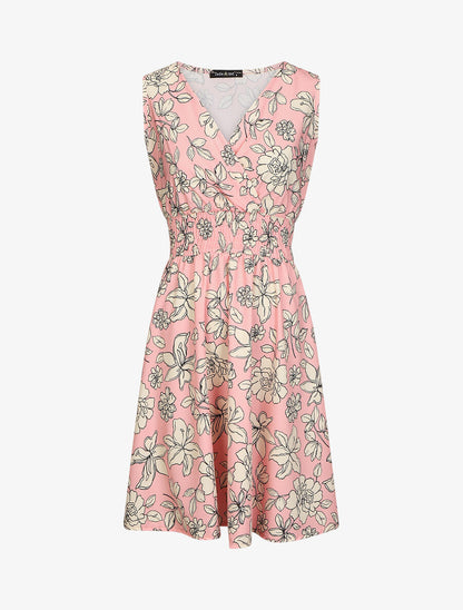 Robe fleuri à taille élastiquée - Rose - 1