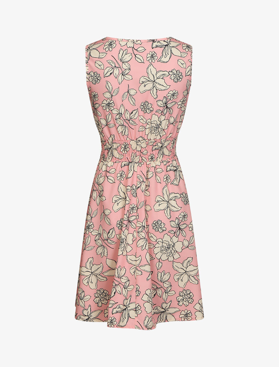 Robe fleuri à taille élastiquée - Rose - 2