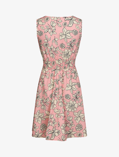 Robe fleuri à taille élastiquée - Rose - 2