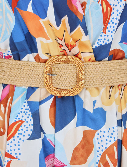 Robe asymétrique à imprimé tropical - Marine - 3