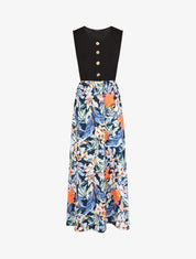 Robe longue fleurie et évasée sans manches - Bleu - 1
