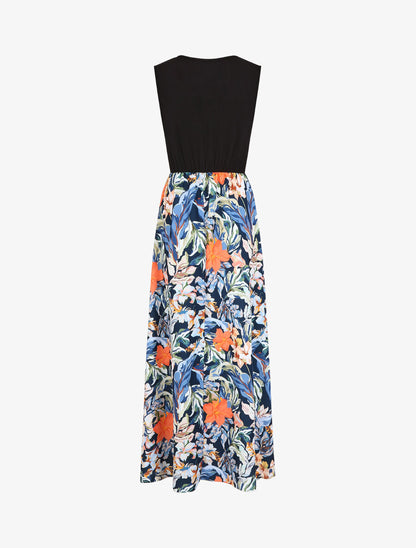 Robe longue fleurie et évasée sans manches - Bleu - 2