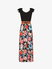 Robe longue évasée sans manches imprimé fleurs de lys - Noir - 1