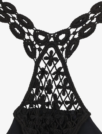 Top droit bretelles en crochet - Noir - 3