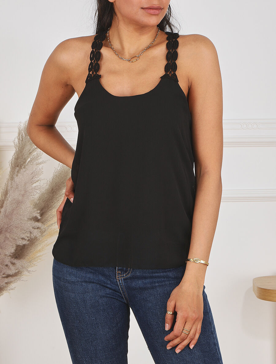 Top droit bretelles en crochet - Noir - 4