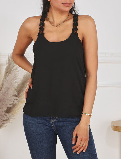 Top droit bretelles en crochet - Noir - 4
