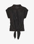 Chemise plissée à noeud et manches courtes - Noir - 4