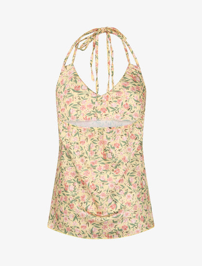 Top satiné à dos nu et imprimé tulipes - Jaune pâle - 2