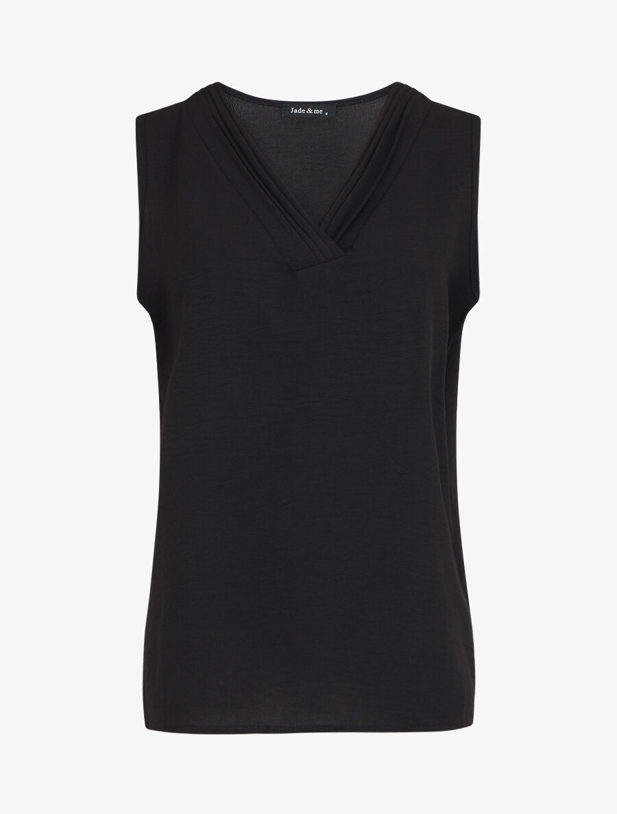 Top droit sans manches col V - Noir - 4
