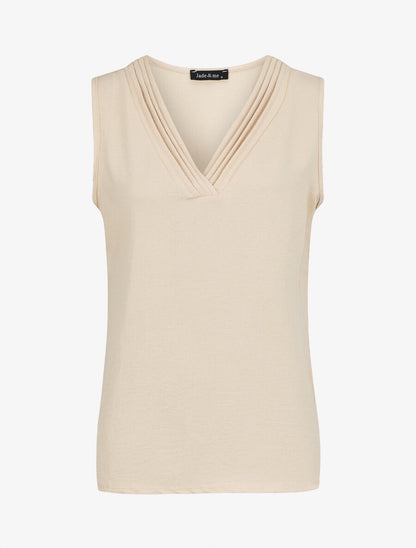 Top droit sans manches col V - Beige - 1