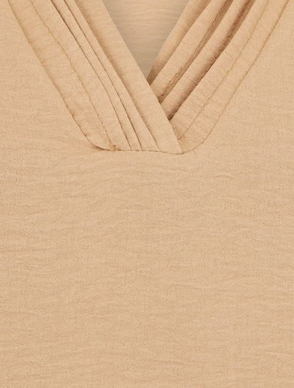Top droit sans manches col V - Camel - 3