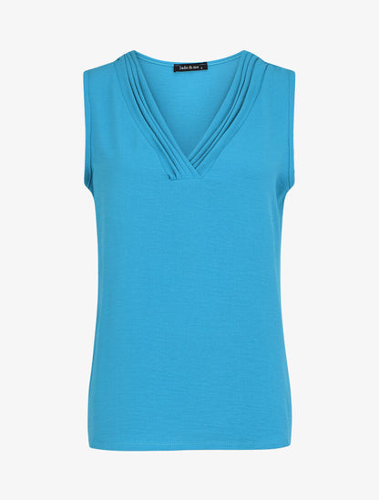 Top droit sans manches col V - Bleu turquoise - 1