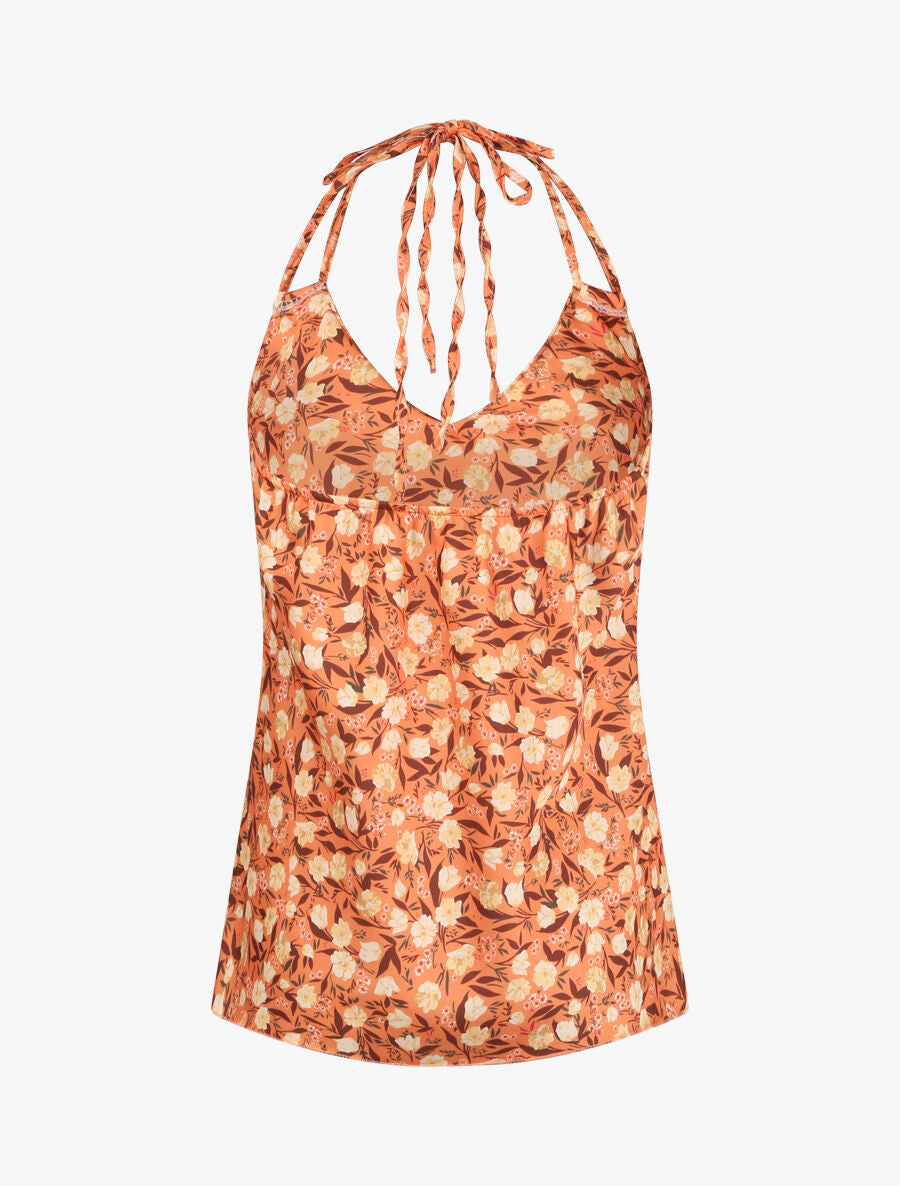 Top satiné à dos nu et imprimé tulipes - Orange - 2