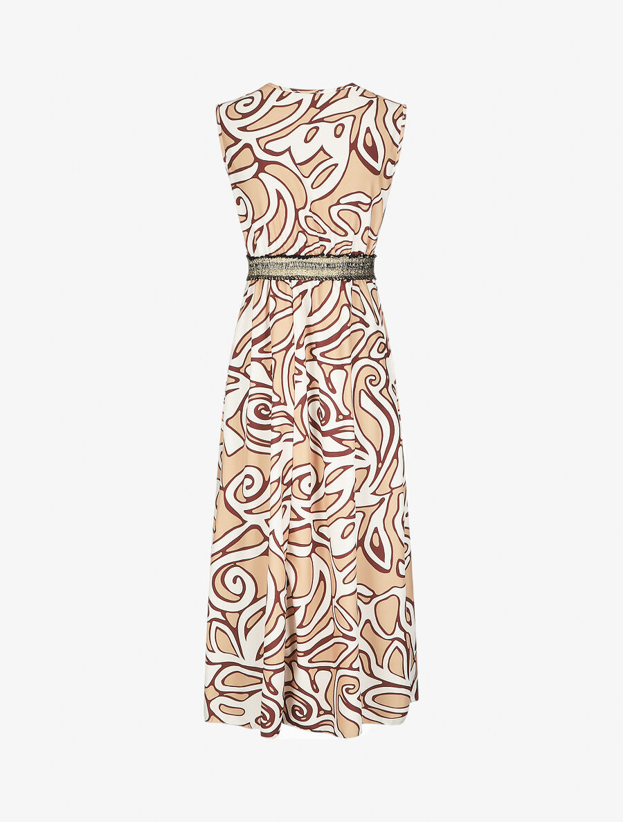 Robe longue imprimé graphique à taille élastiquée irisée - Camel - 2
