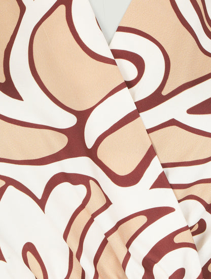 Robe longue imprimé graphique à taille élastiquée irisée - Camel - 3