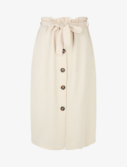 Jupe mi-longue droite taille haute - Beige - 1