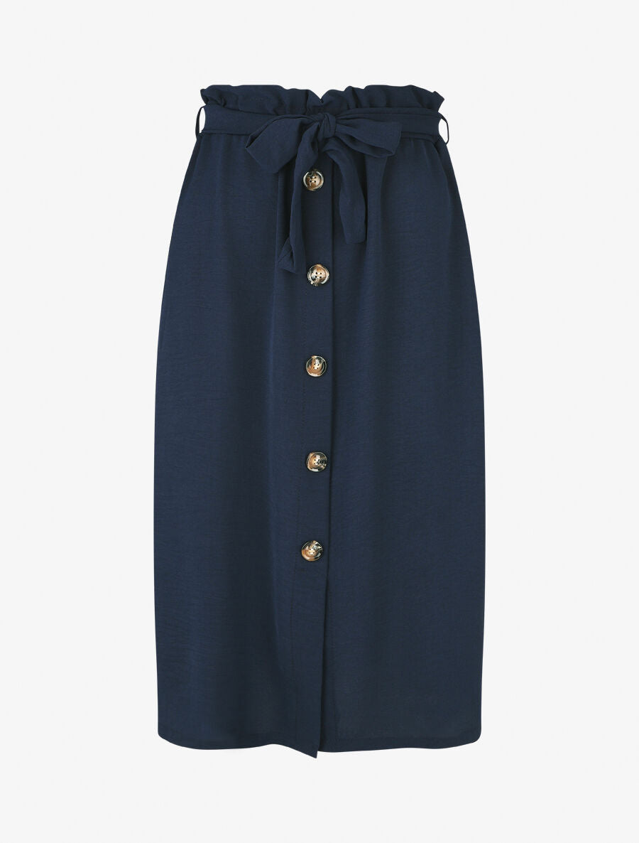 Jupe mi-longue droite taille haute - Marine - 1
