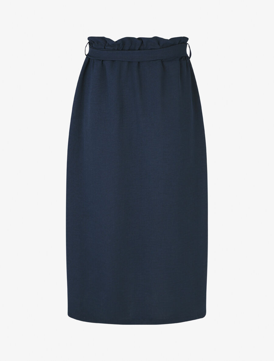 Jupe mi-longue droite taille haute - Marine - 2