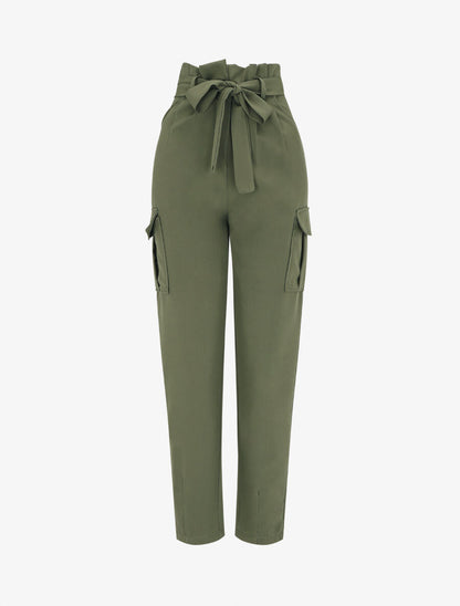 Pantalon cargo taille haute - Kaki - 1