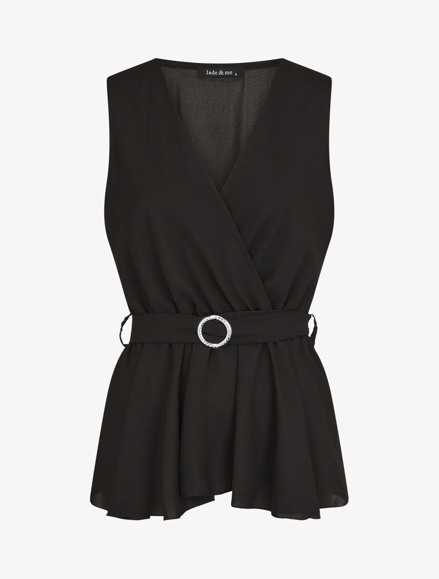 Top péplum sans manches - Noir - 1