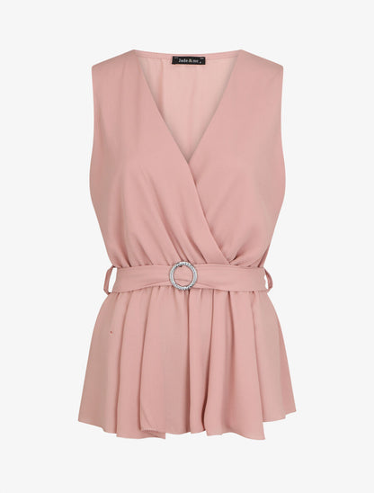 Top péplum sans manches - Rose - 1