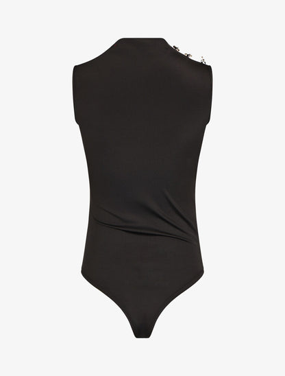 Body sans manches satiné et drapé - Noir - 2