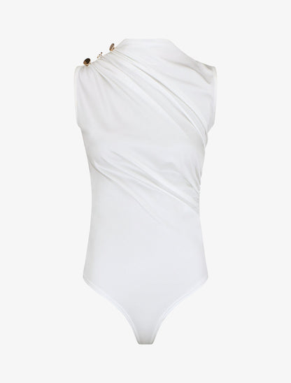 Body sans manches satiné et drapé - Blanc - 1